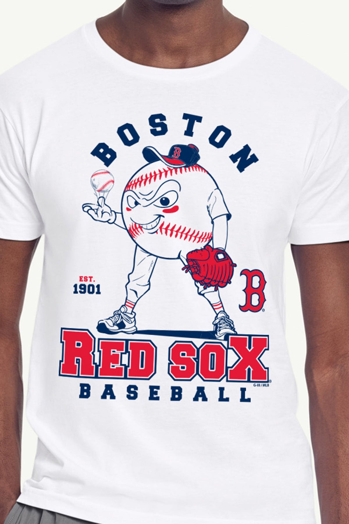 MENS BOSTON RED SOX BASEBALL CHARACTER SHORT SLEEVE T SHIRT - White
