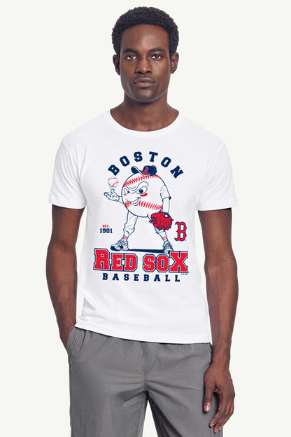 MENS BOSTON RED SOX BASEBALL CHARACTER SHORT SLEEVE T SHIRT - White