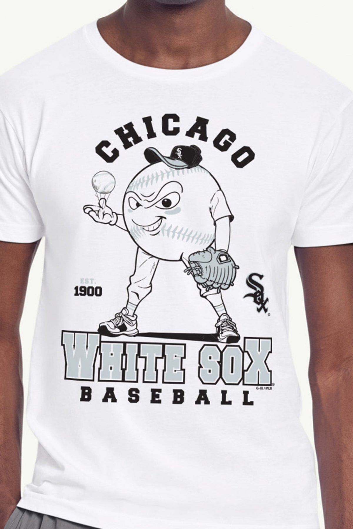 MENS CHICAGO WHITE SOX  BASEBALL CHARACTER SHORT SLEEVE T SHIRT - White