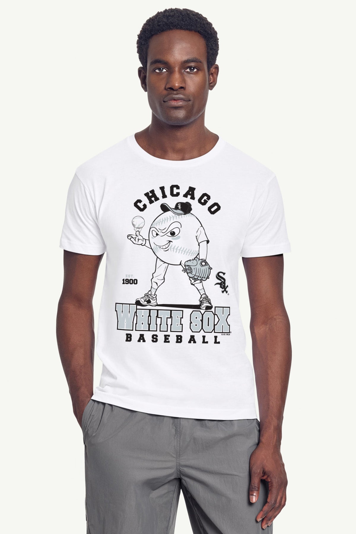 MENS CHICAGO WHITE SOX  BASEBALL CHARACTER SHORT SLEEVE T SHIRT - White