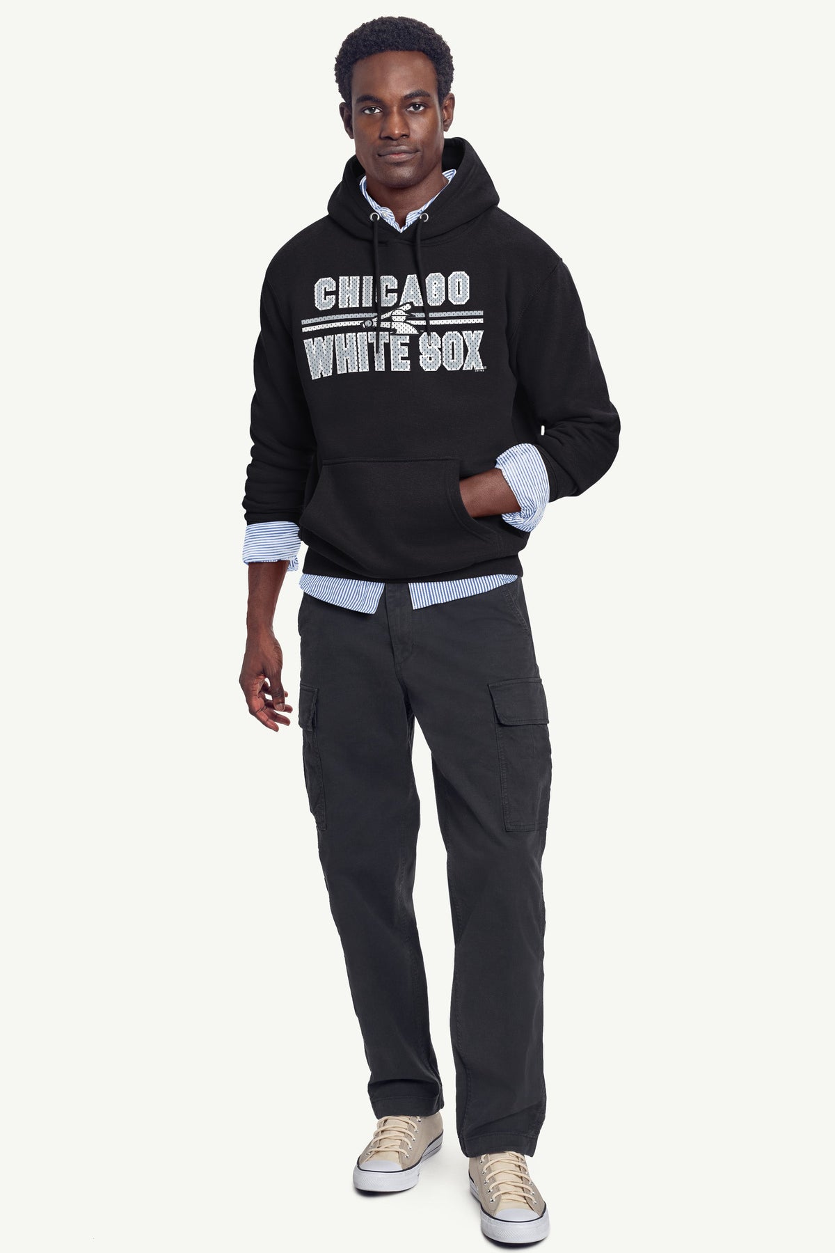 MENS CHICAGO WHITE SOX MESH LOOK HOODIE - Black