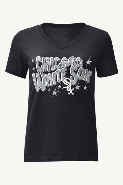 WOMENS CHICAGO WHITE SOX FIREWORKS V NECK T SHIRT - Black