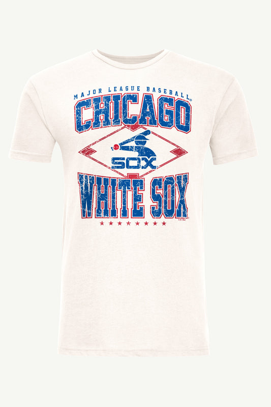 MENS CHICAGO WHITE SOX DISTRESSED COOPERSTOWN DIAMOND SHORT SLEEVE T SHIRT - Vintage White