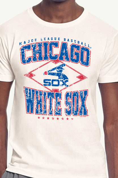 MENS CHICAGO WHITE SOX DISTRESSED COOPERSTOWN DIAMOND SHORT SLEEVE T SHIRT - Vintage White