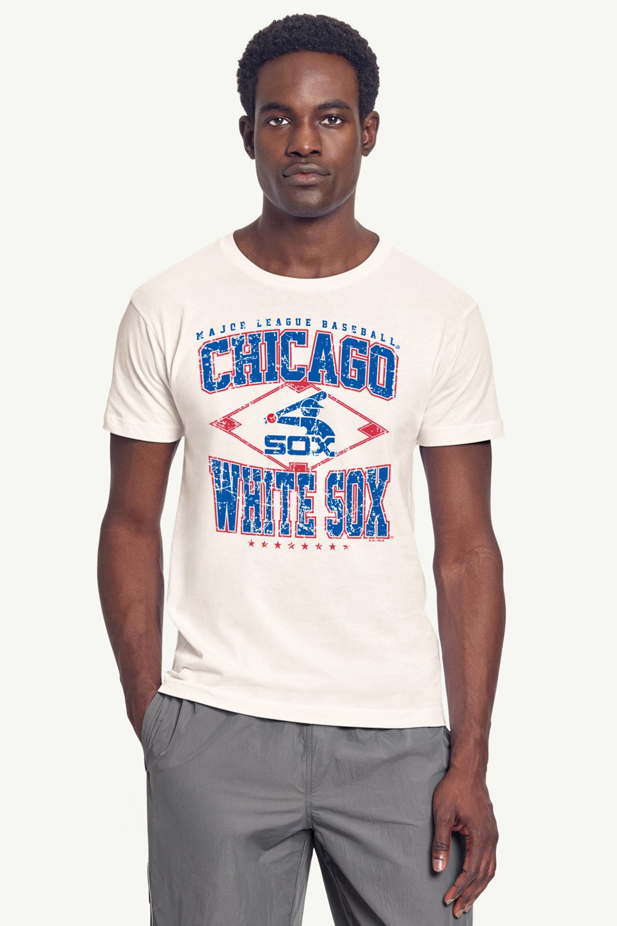 MENS CHICAGO WHITE SOX DISTRESSED COOPERSTOWN DIAMOND SHORT SLEEVE T SHIRT - Vintage White