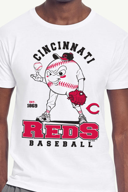MENS CINCINNATI REDS BASEBALL CHARACTER SHORT SLEEVE T SHIRT - White