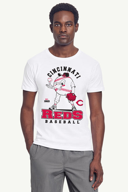 MENS CINCINNATI REDS BASEBALL CHARACTER SHORT SLEEVE T SHIRT - White
