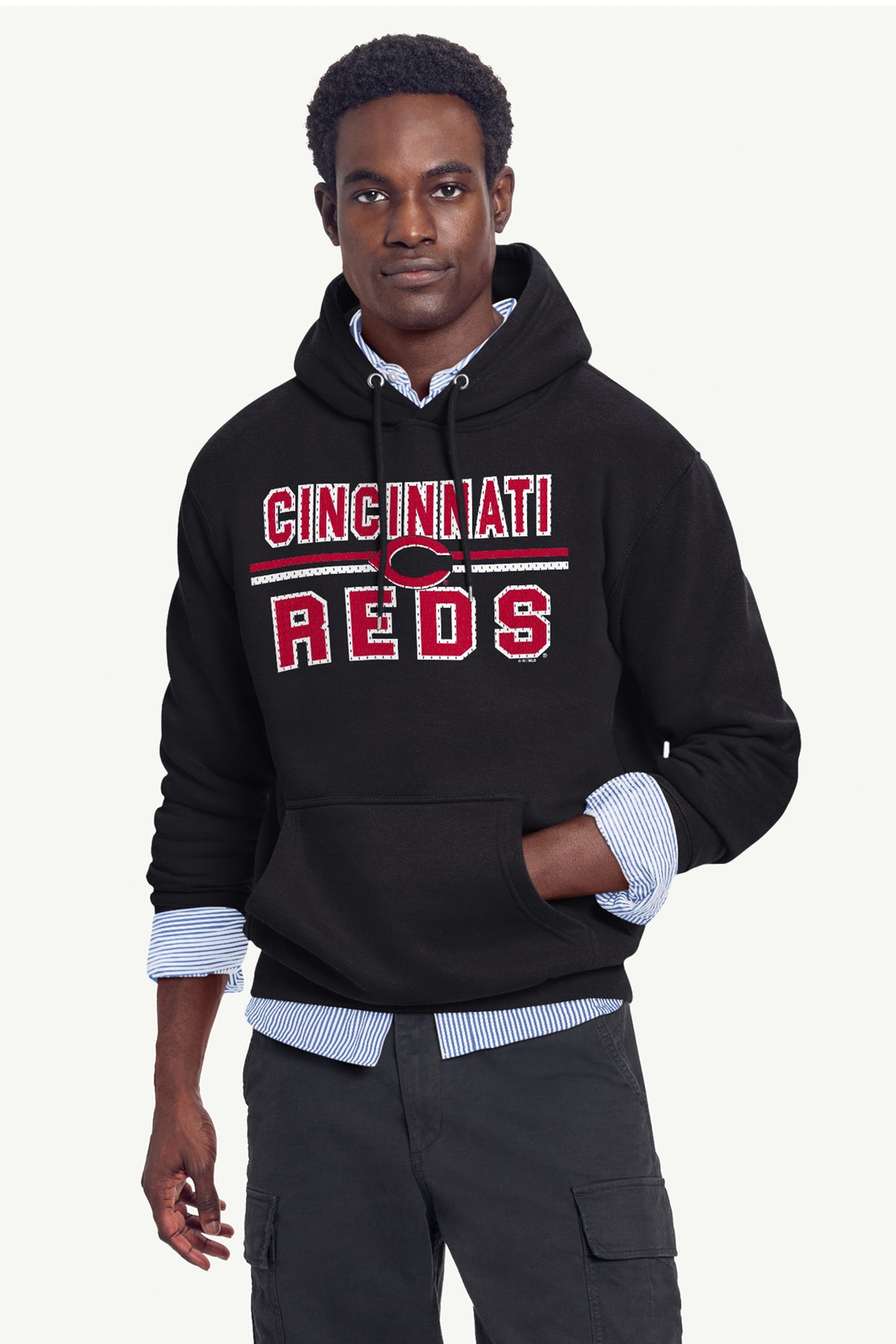 MENS CINCINNATI REDS MESH LOOK HOODIE - Black