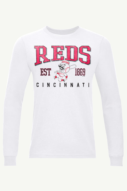 MENS CINCINNATI REDS RETRO LONG SLEEVE T SHIRT - White