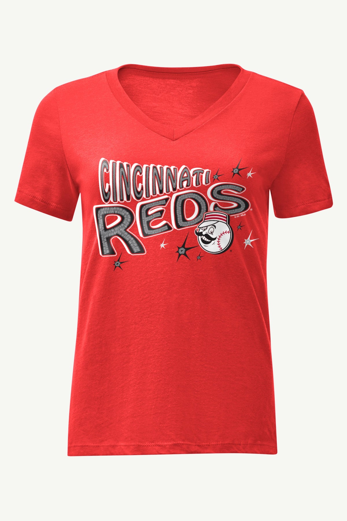 WOMENS CINCINNATI REDS FIREWORKS V NECK T SHIRT - Red