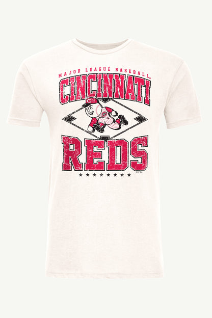 MENS CINCINNATI REDS DISTRESSED COOPERSTOWN DIAMOND SHORT SLEEVE T SHIRT - Vintage White