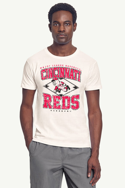 MENS CINCINNATI REDS DISTRESSED COOPERSTOWN DIAMOND SHORT SLEEVE T SHIRT - Vintage White