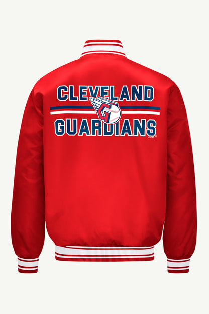 MENS CLEVELAND GUARDIANS SATIN VARSITY JACKET - Red