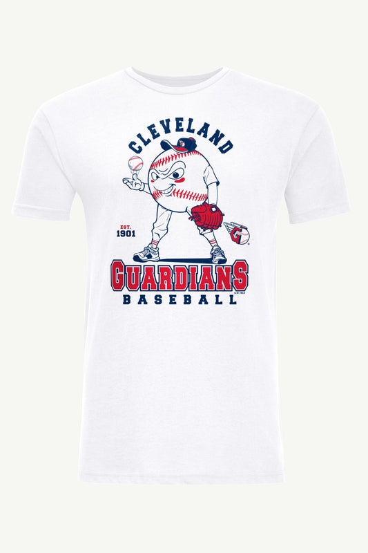 MENS CLEVELAND GUARDIANS BASEBALL CHARACTER SHORT SLEEVE T SHIRT - White