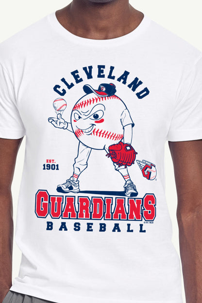 MENS CLEVELAND GUARDIANS BASEBALL CHARACTER SHORT SLEEVE T SHIRT - White