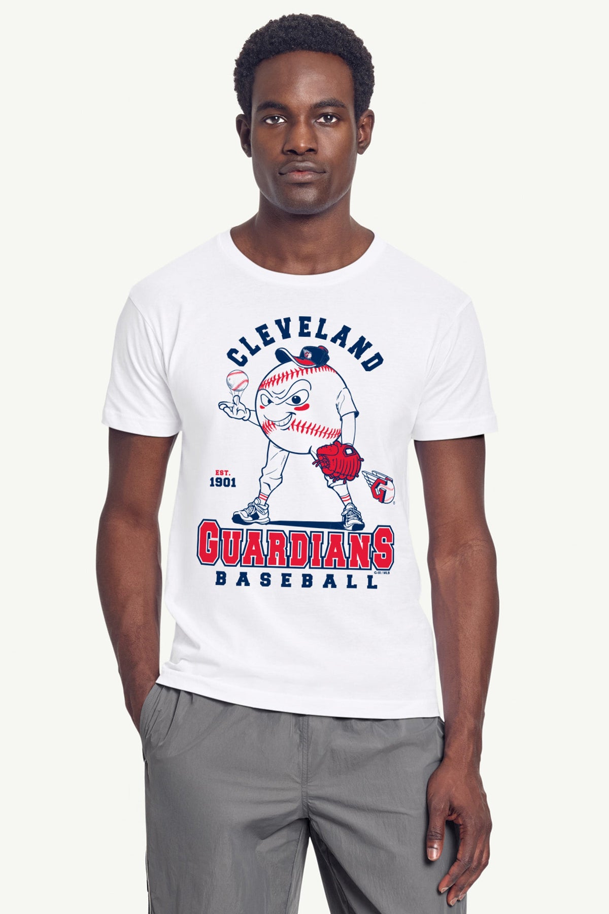 MENS CLEVELAND GUARDIANS BASEBALL CHARACTER SHORT SLEEVE T SHIRT - White