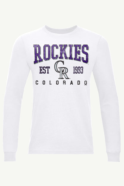 MENS COLORADO ROCKIES RETRO LONG SLEEVE T SHIRT - White