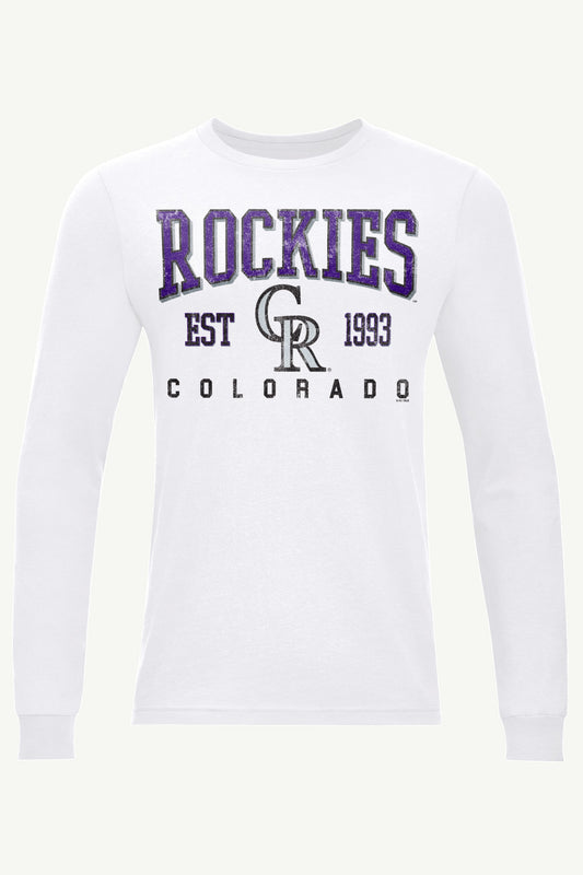 MENS COLORADO ROCKIES RETRO LONG SLEEVE T SHIRT - White
