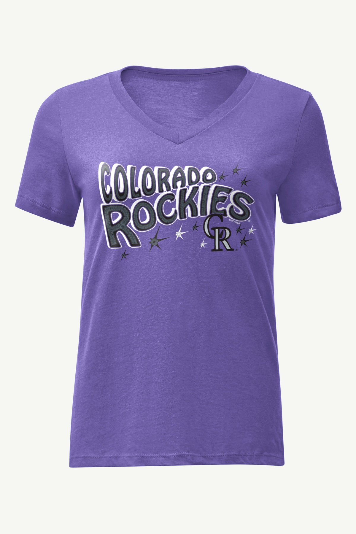 WOMENS COLORADO ROCKIES FIREWORKS V NECK T SHIRT - Purple