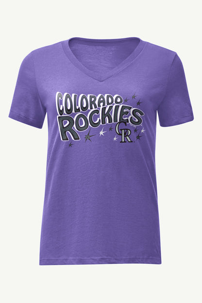 WOMENS COLORADO ROCKIES FIREWORKS V NECK T SHIRT - Purple