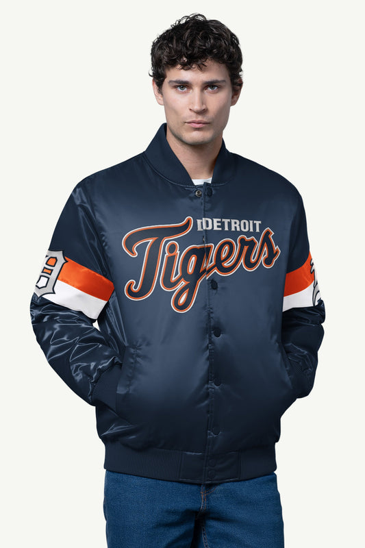 MENS DETROIT TIGERS TRIPLE OPTION SATIN VARSITY JACKET - Starter