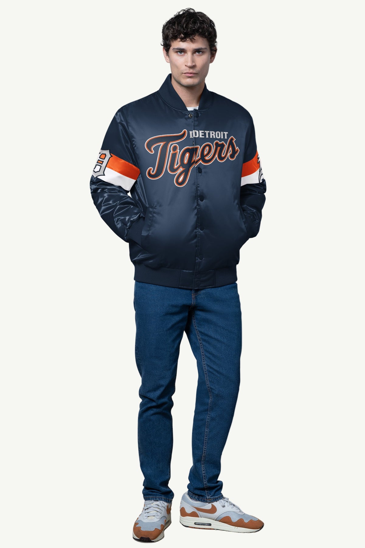 MENS DETROIT TIGERS TRIPLE OPTION SATIN VARSITY JACKET - Starter
