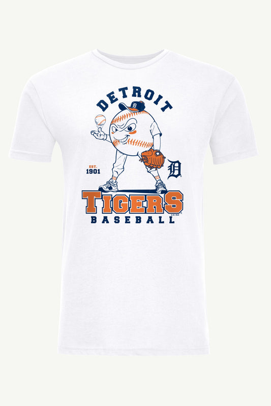MENS DETROIT TIGERS BASEBALL CHARACTER SHORT SLEEVE T SHIRT - White