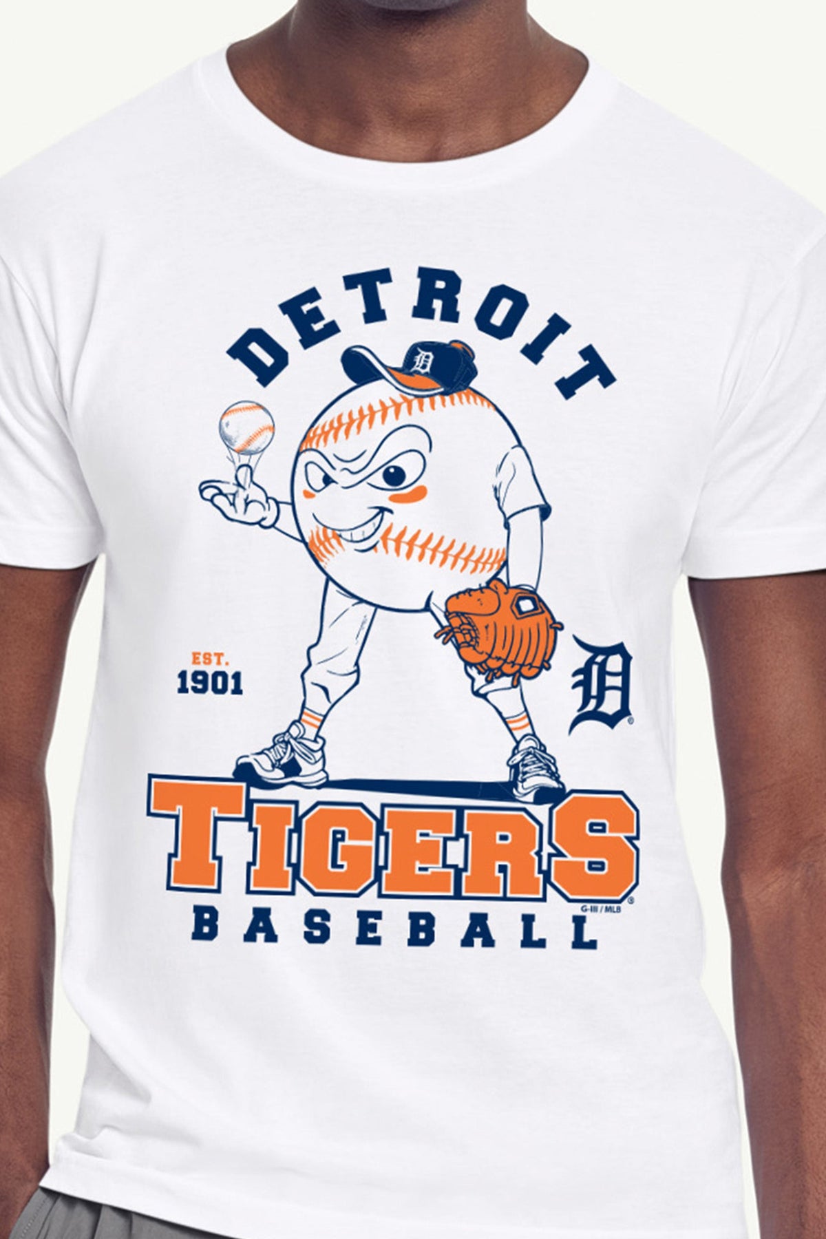 MENS DETROIT TIGERS BASEBALL CHARACTER SHORT SLEEVE T SHIRT - White