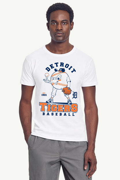 MENS DETROIT TIGERS BASEBALL CHARACTER SHORT SLEEVE T SHIRT - White