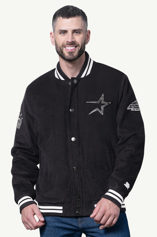 MENS HOUSTON ASTROS BLACKOUT CORDUROY VARSITY JACKET - Starter