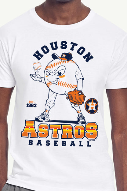 MENS HOUSTON ASTROS BASEBALL CHARACTER SHORT SLEEVE T SHIRT - White