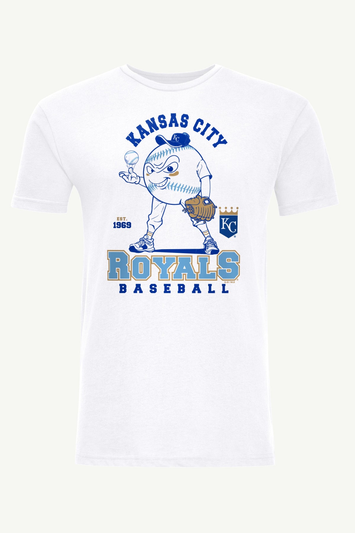 MENS KANSAS CITY ROYALS BASEBALL CHARACTER SHORT SLEEVE T SHIRT - White