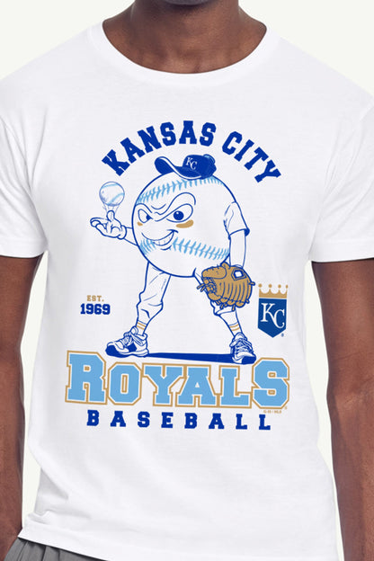 MENS KANSAS CITY ROYALS BASEBALL CHARACTER SHORT SLEEVE T SHIRT - White
