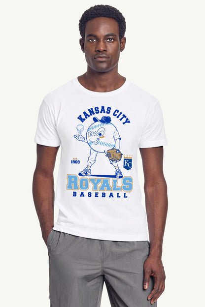 MENS KANSAS CITY ROYALS BASEBALL CHARACTER SHORT SLEEVE T SHIRT - White