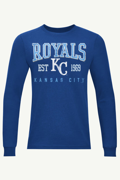 MENS KANSAS CITY ROYALS RETRO LONG SLEEVE T SHIRT - Royal