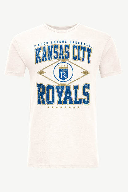 MENS KANSAS CITY ROYALS DISTRESSED COOPERSTOWN DIAMOND SHORT SLEEVE T SHIRT - Vintage White