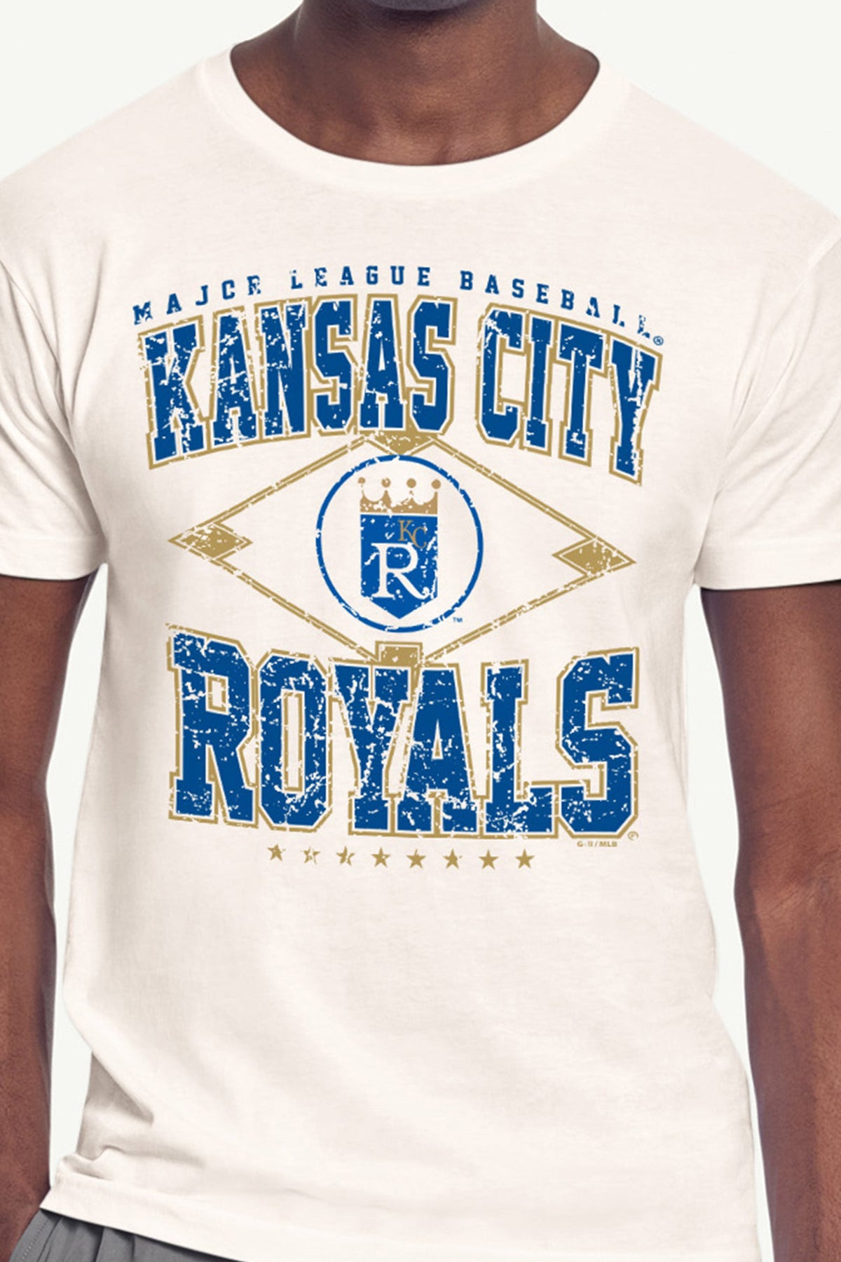 MENS KANSAS CITY ROYALS DISTRESSED COOPERSTOWN DIAMOND SHORT SLEEVE T SHIRT - Vintage White
