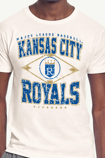 MENS KANSAS CITY ROYALS DISTRESSED COOPERSTOWN DIAMOND SHORT SLEEVE T SHIRT - Vintage White