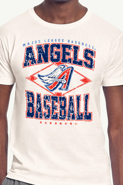 MENS LOS ANGELES ANGELS DISTRESSED COOPERSTOWN DIAMOND SHORT SLEEVE T SHIRT - Vintage White