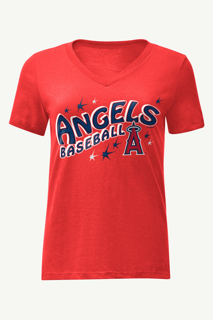 WOMENS LOS ANGELES ANGELS FIREWORKS V NECK T SHIRT - Red