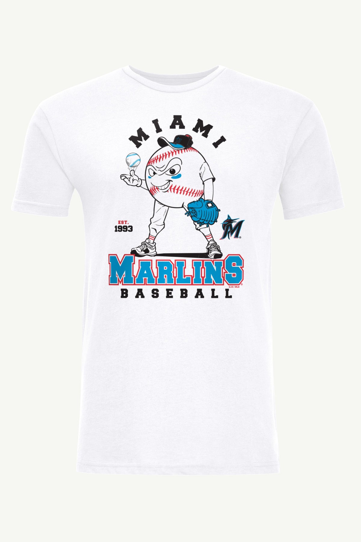 MENS MIAMI MARLINS BASEBALL CHARACTER SHORT SLEEVE T SHIRT - White