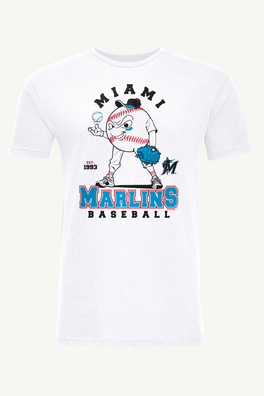 MENS MIAMI MARLINS BASEBALL CHARACTER SHORT SLEEVE T SHIRT - White
