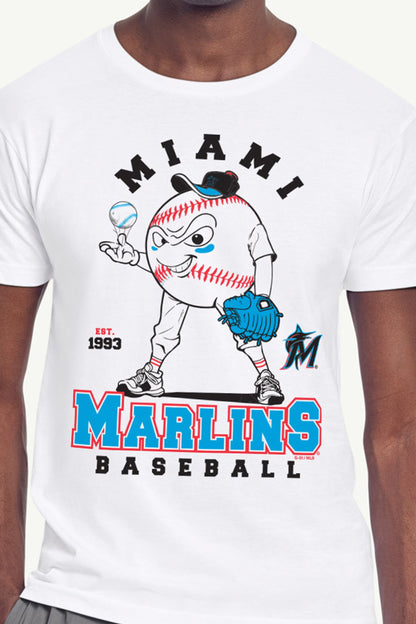 MENS MIAMI MARLINS BASEBALL CHARACTER SHORT SLEEVE T SHIRT - White