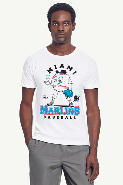 MENS MIAMI MARLINS BASEBALL CHARACTER SHORT SLEEVE T SHIRT - White