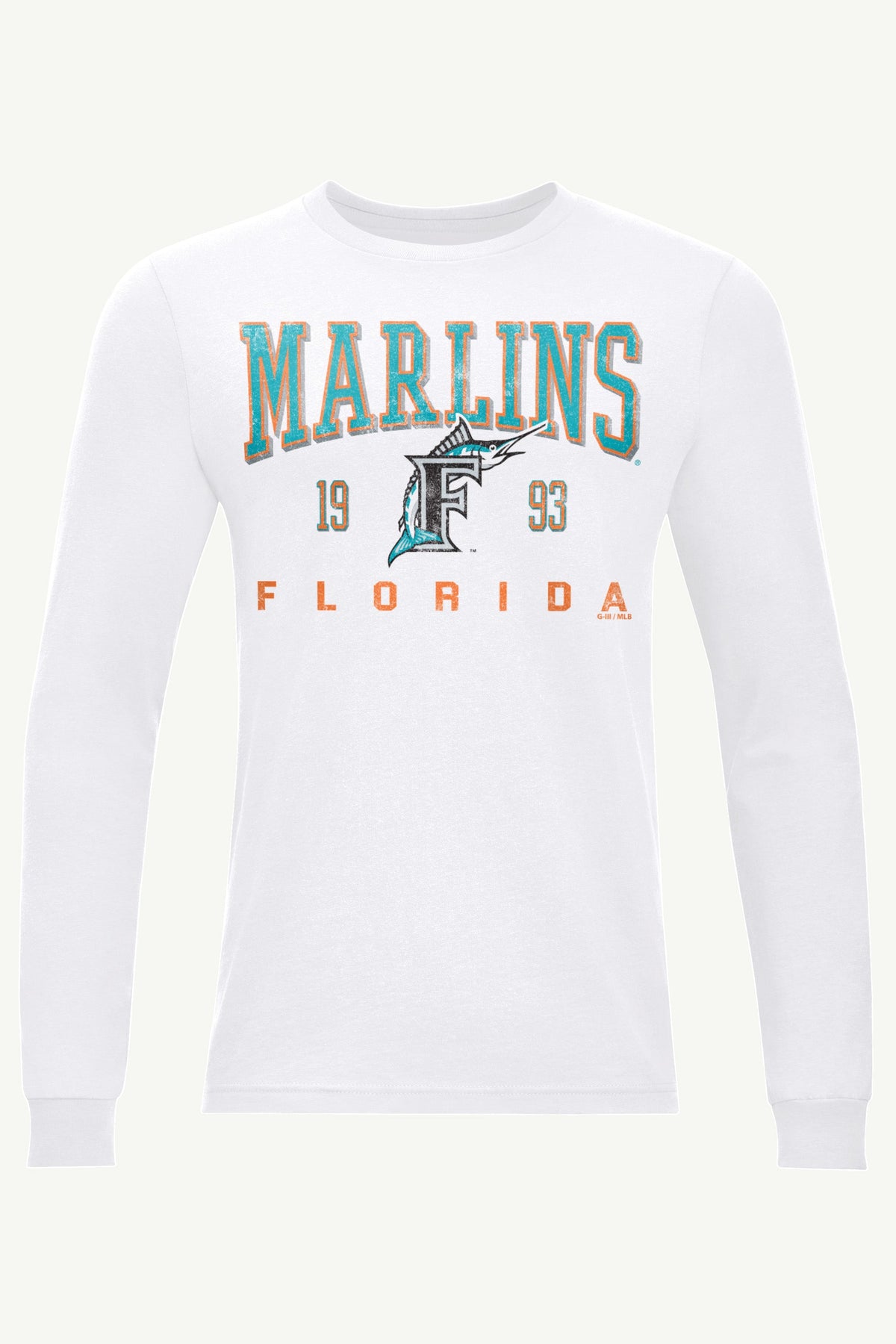 MENS MIAMI MARLINS RETRO LONG SLEEVE T SHIRT - White