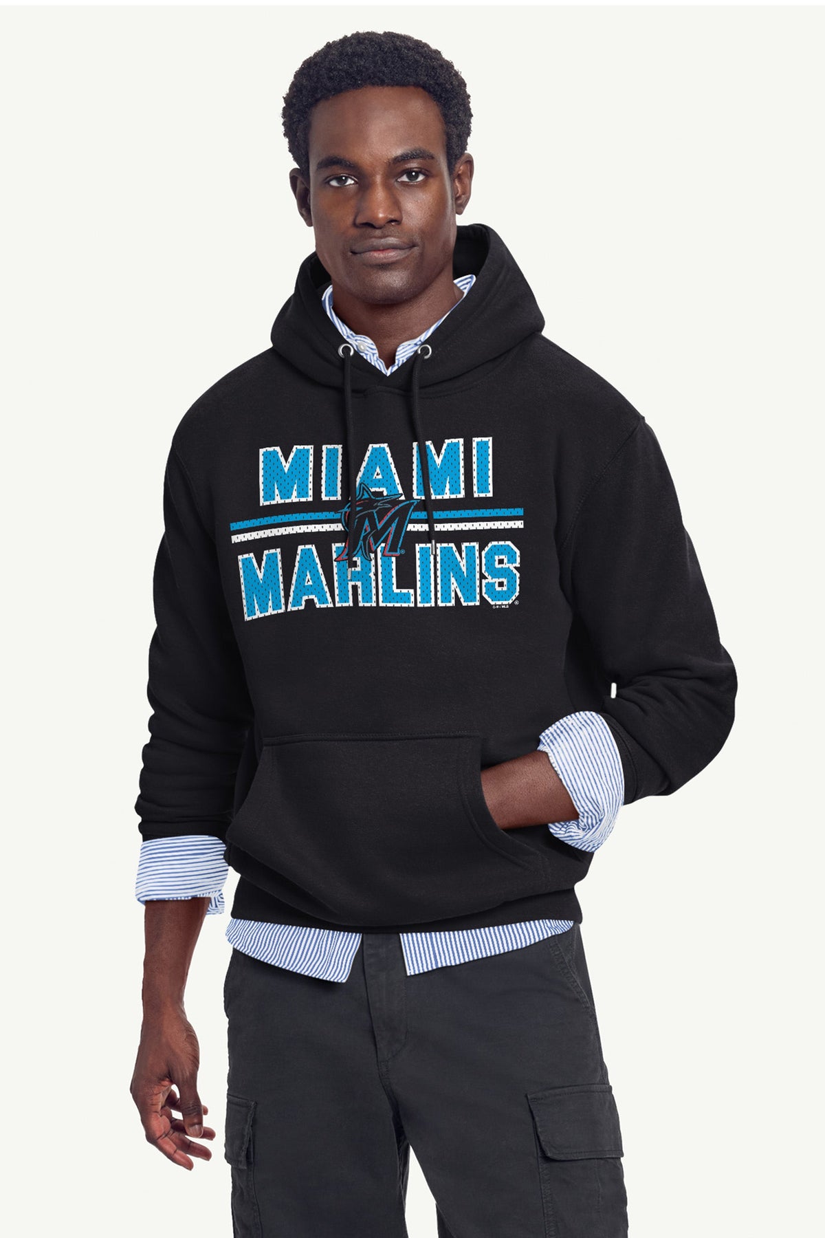MENS MIAMI MARLINS MESH LOOK HOODIE - Black