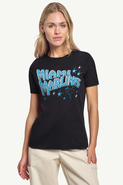WOMENS MIAMI MARLINS FIREWORKS T SHIRT - Black