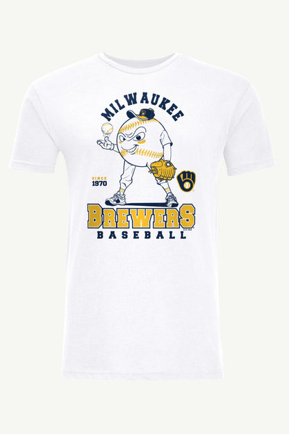 MENS MILWAUKEE BREWERS BASEBALL CHARACTER SHORT SLEEVE T SHIRT - White