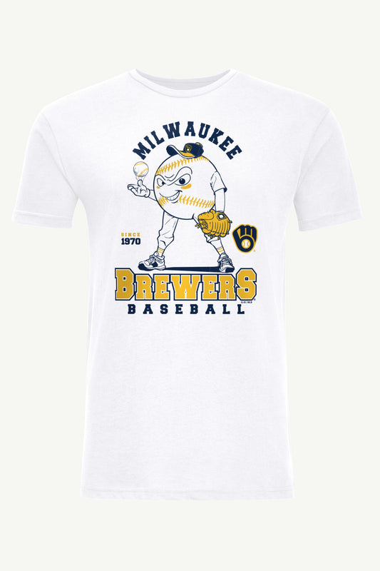 MENS MILWAUKEE BREWERS BASEBALL CHARACTER SHORT SLEEVE T SHIRT - White