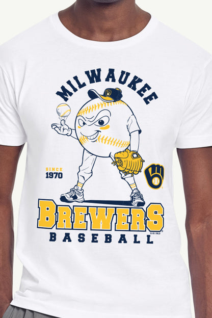 MENS MILWAUKEE BREWERS BASEBALL CHARACTER SHORT SLEEVE T SHIRT - White